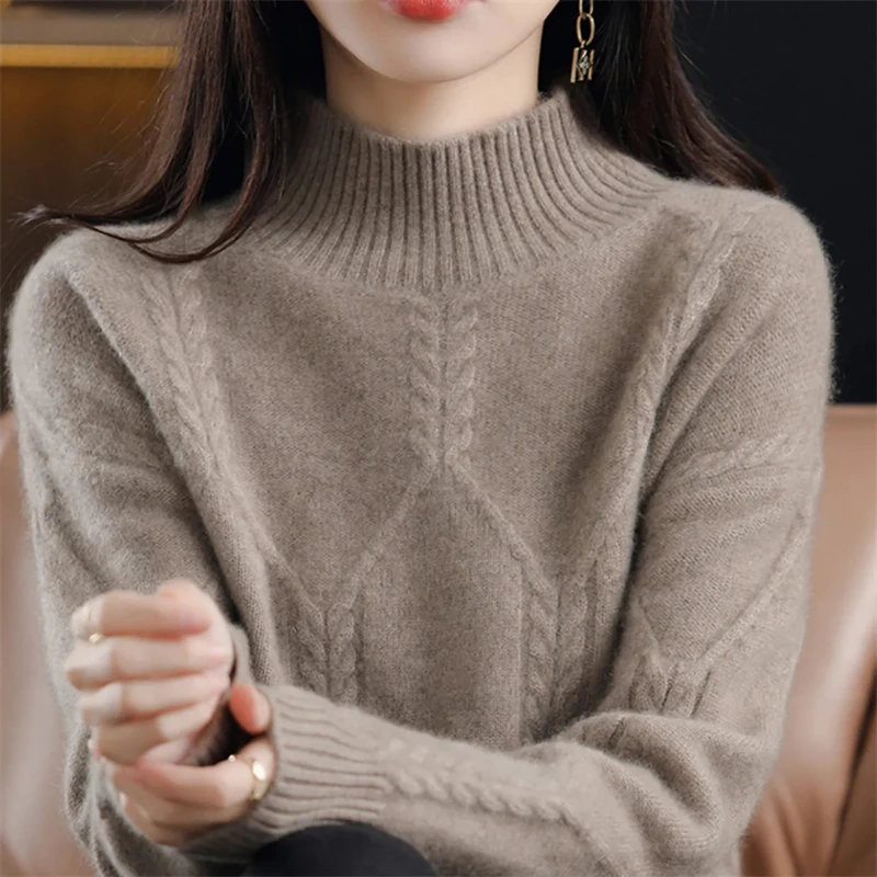 秋冬厚手ウールレディースタートルネックセーターニットシャツ暖かいトップスルーズプルオーバーニットウェア長袖インナーシャツ