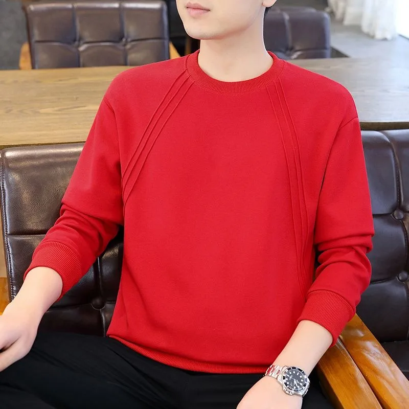Spring Autumn Long-sleeved T-shirt Men's Round Neck Bottoming Autumn Winter New Tops Plus Velvet Sweatshirts Men