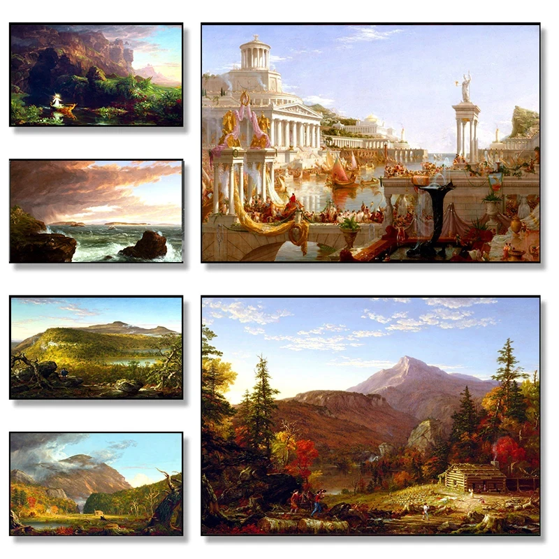 Thomas Cole Vintage Artwork Collection Poster Destruction Consummation of Empire Canvas Painting Wall Art Picture for Room Decor