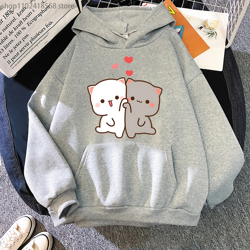 Mochi Peach And Goma Cute Cat Printed Hooded Men Women Hoodies Plus Size Sweatshirt Teen Pullover Unisex Autumn Warm Streetwear