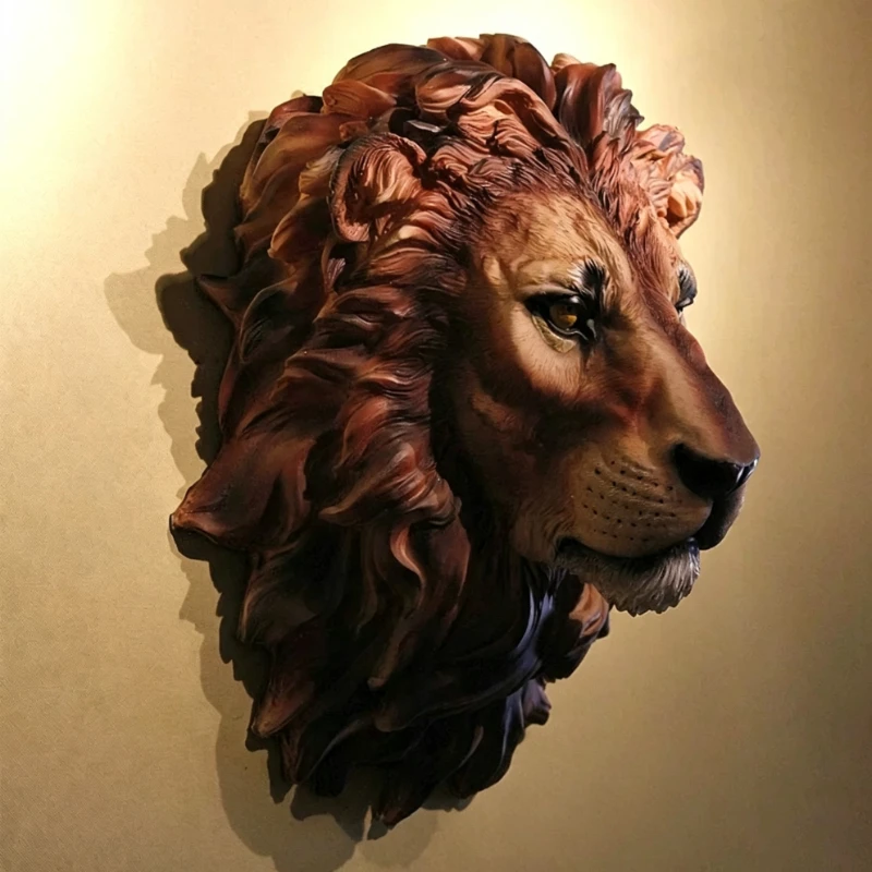 Vintage African Lion‑Head Decorations Luxury Resin Hanging Wall‑Mounted Sculpture Bar Villa Living Room Home Decoration Crafts