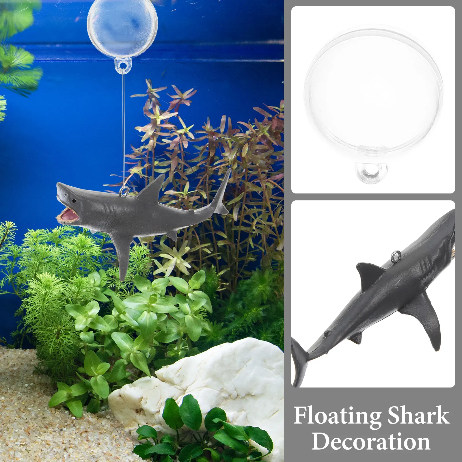 

2 set Shark Suspension Props PVC Floating Decorations for Fish Tank Aquarium Layout Marine Animal Figurine Adjustable Rope Safe