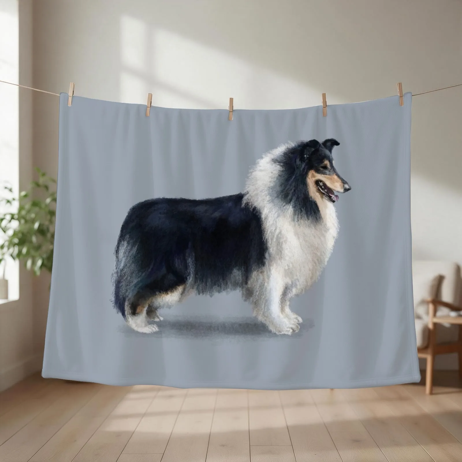 Tri Coloured Rough Collie Throw Blanket couch cozy soft plush fuzzy picnic outdoor blanket