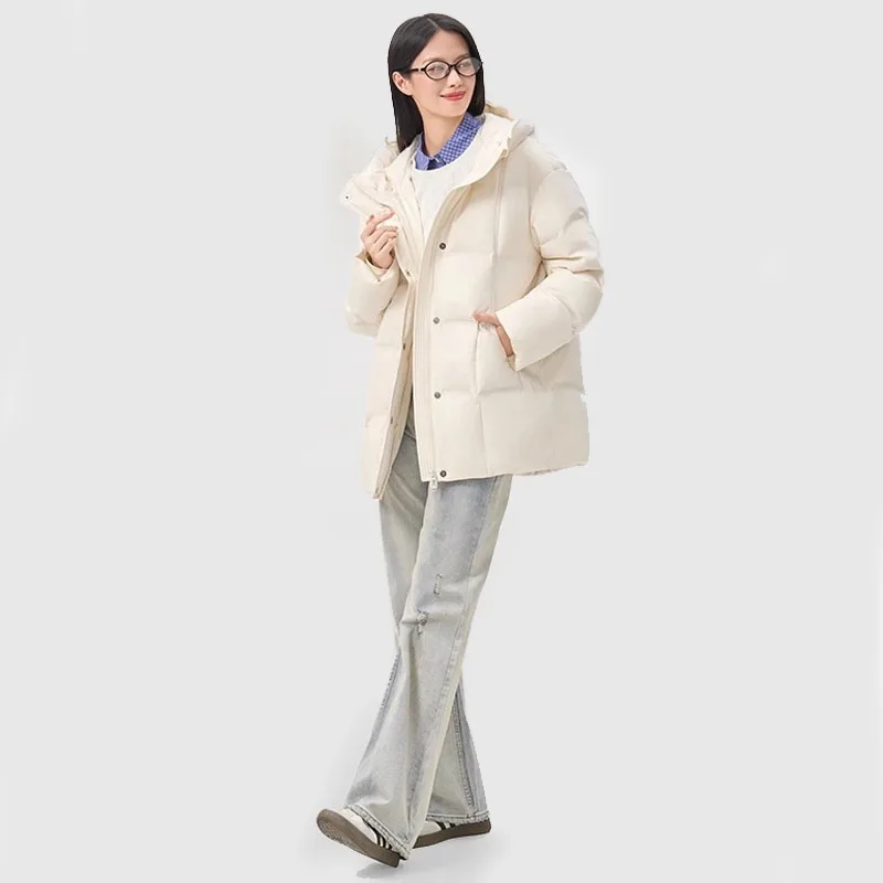 Chericom منتصف طول وسادة مبطنة مقنعين اتجاهين سستة جيوب جانبية مقاوم للماء معطف الشتاء بسيط ملابس امرأة عادية Y318120Y