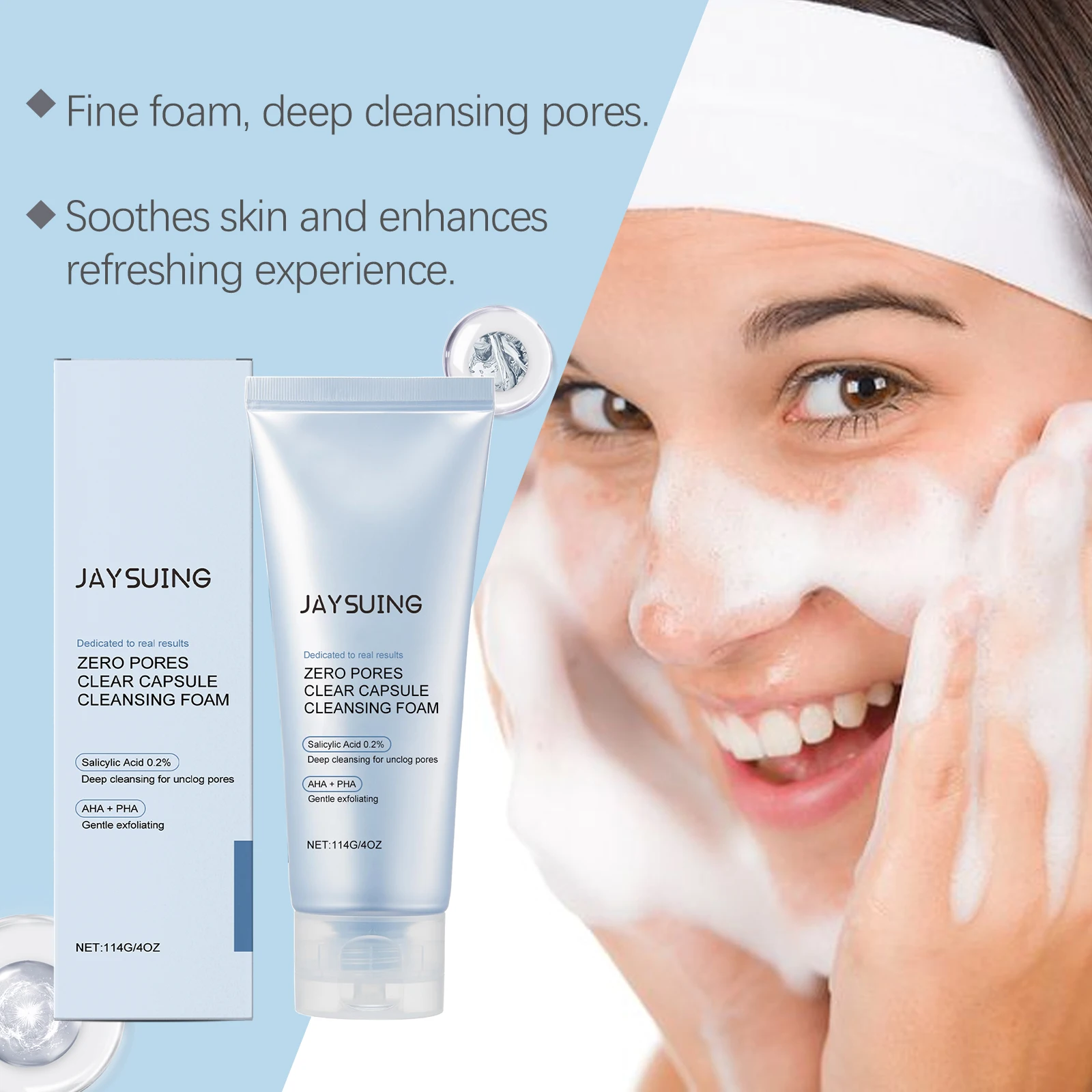 Limpiador de limpieza de ácido salicílico para poros delicados Control de acné Control de aceite refrescante limpiador hidratante profundo