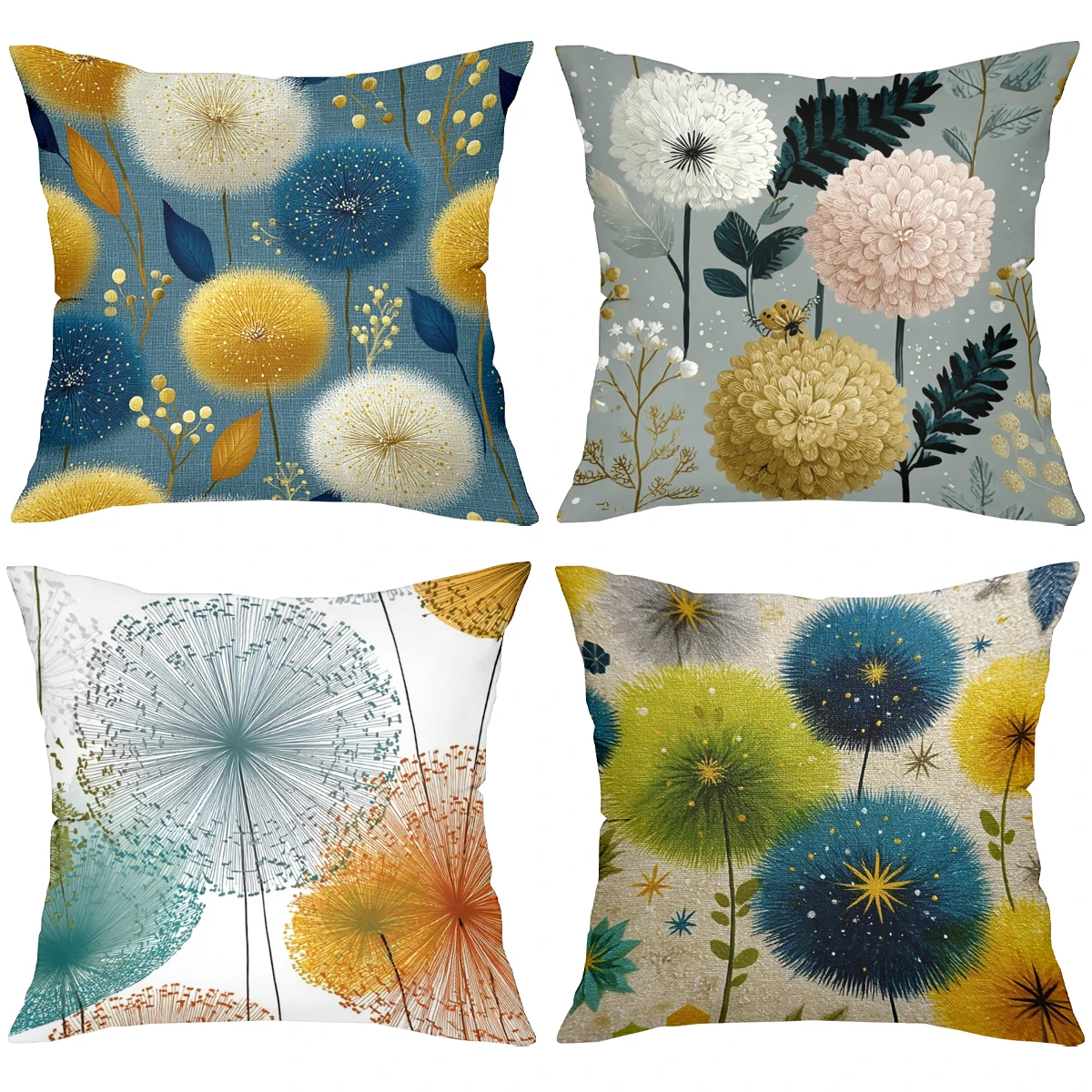 Modern Dandelion Floral Pattern Decorative Throw Pillow Cover Polyester Sofa Cushion Case for Living Room Bed Home Decor