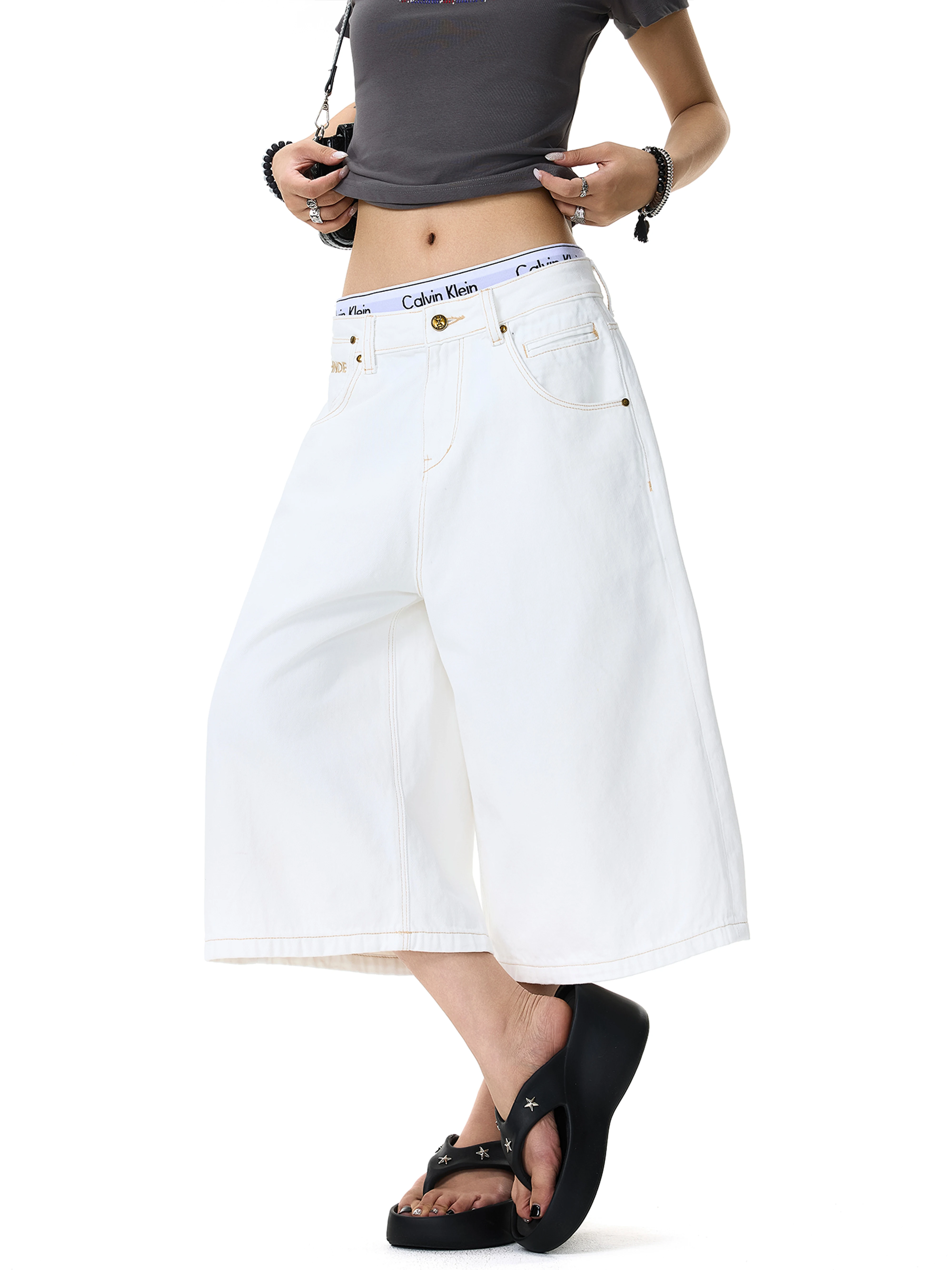 Retro American Embroidered Letter Paris Button Denim Jeans Spring Summer Loose Casual Wide Leg Pants for Men And Women