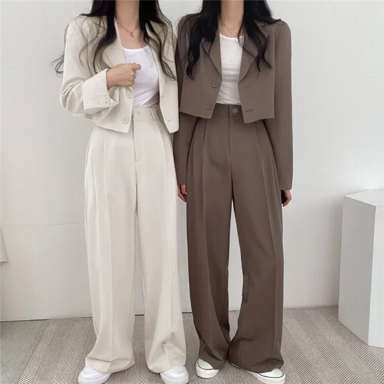 Suit Coat 2 Piece Set Women Blazer Jacket Straight Pants Ensemble Single Breasted Turn Down Collar Trousers Office Lady Outfits