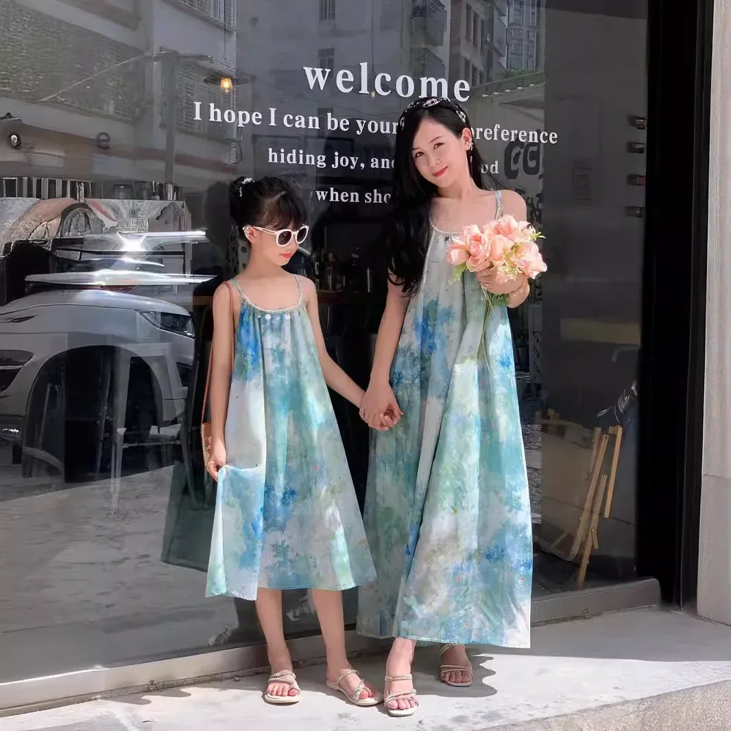 Vacation Look Mom and Daughter Matching Dresses Resort Mother and Baby Girls Beach Dress Holiday Korean Women One Piece Clothing