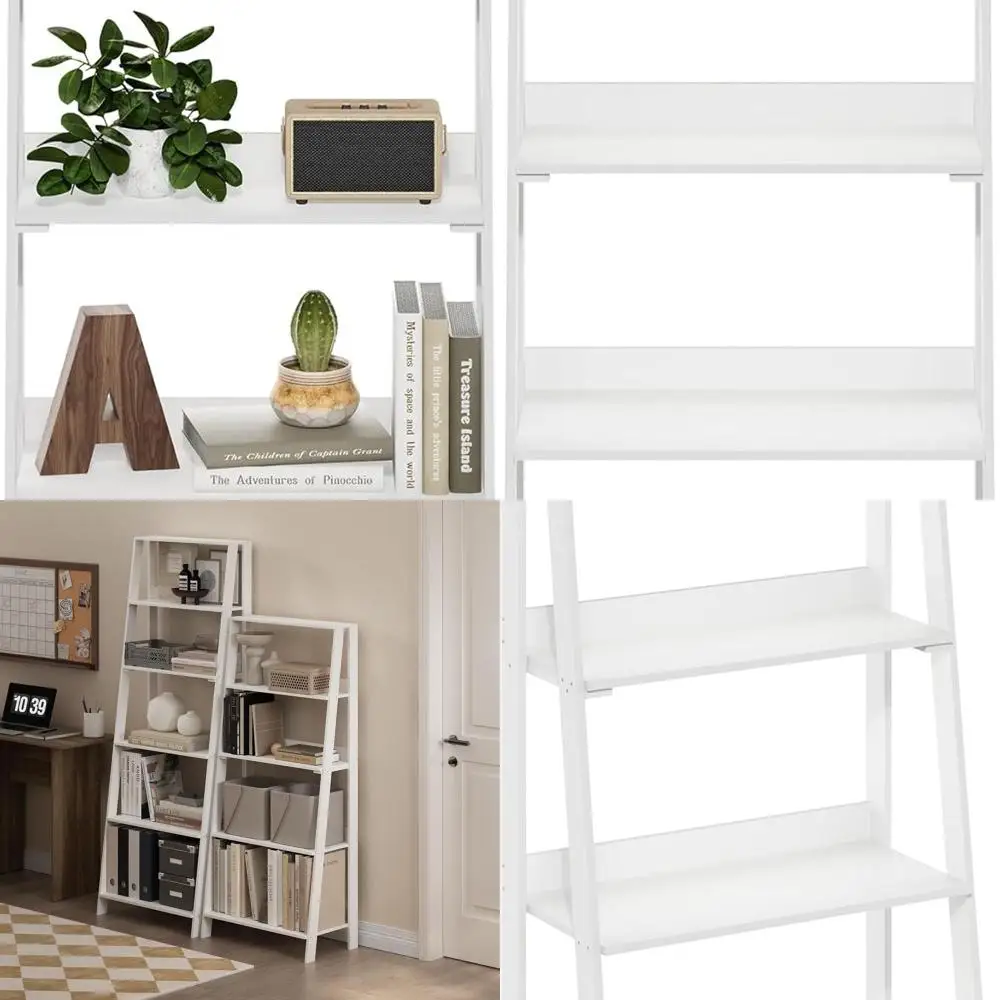 

5-уровневая белая книжная полка с лестницей для домашнего офиса, хранения и витрины в гостиной