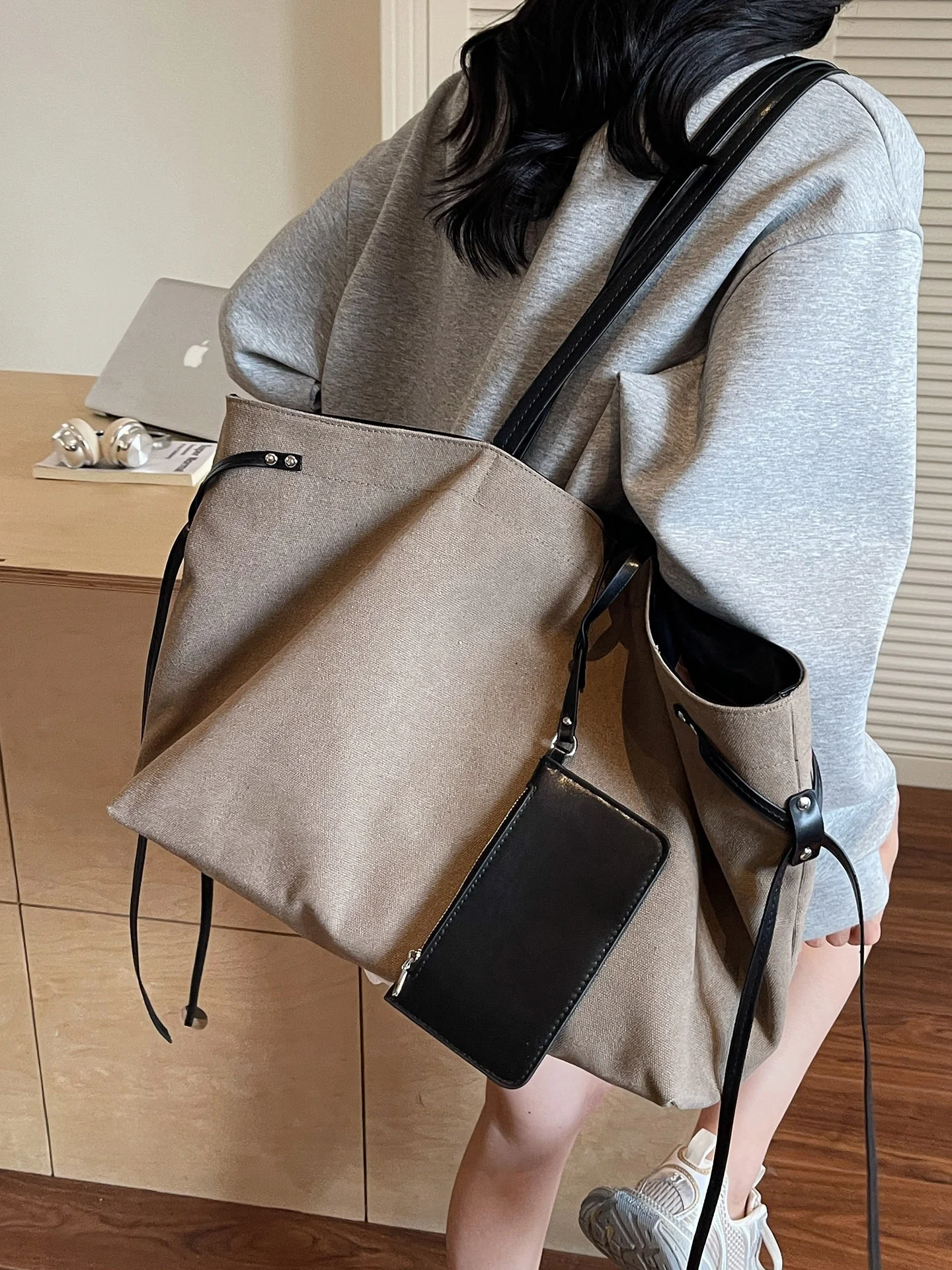 

Винтажная большая холщовая сумка-тоут, женская пригородная сумка-тоут, корейская сумка Sli из мягкой искусственной кожи на молнии