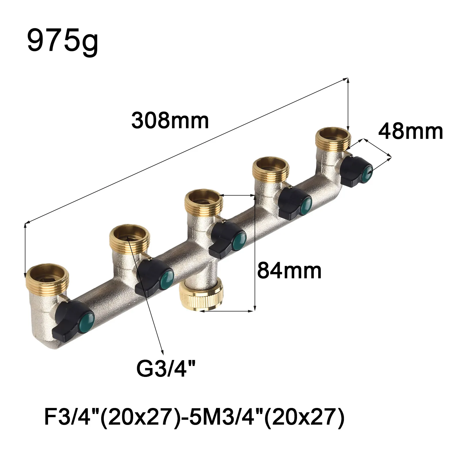 Reliable 5 way Brass Water Tap Distributor, Adjustable Flow Control, Compatible with 3/4 inch Faucets, Reduces Watering Time