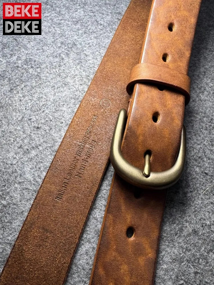 Mens 100% Cowhide Genuine Leather Belt For Pants Handmade Brass Pin Buckle Unisex Casual Waistband Vintage Jeans Waistband Male