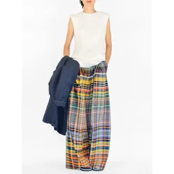 Checkerboard Printed Women Wide Leg Pants 2023 Autumn Winter High Street Activewear Loose Casual Going Out Bottoms for Women