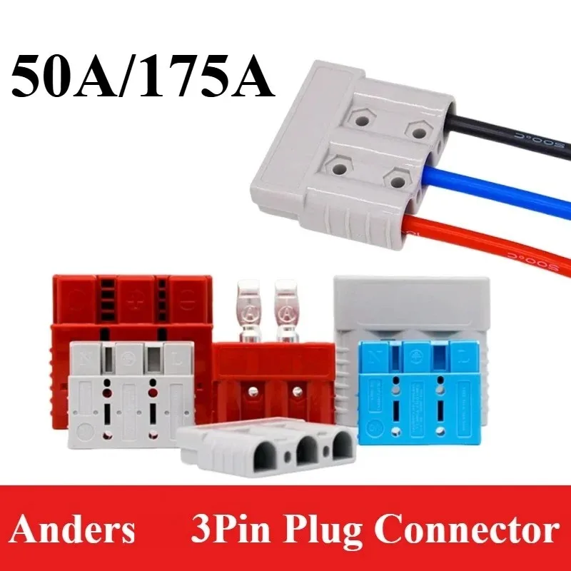 

2X for Anderson Style 3 Pin 50A 120A Plug DC-DC Charger Solar Power Connector Plug Home Tool Accessories for Electrical Testing