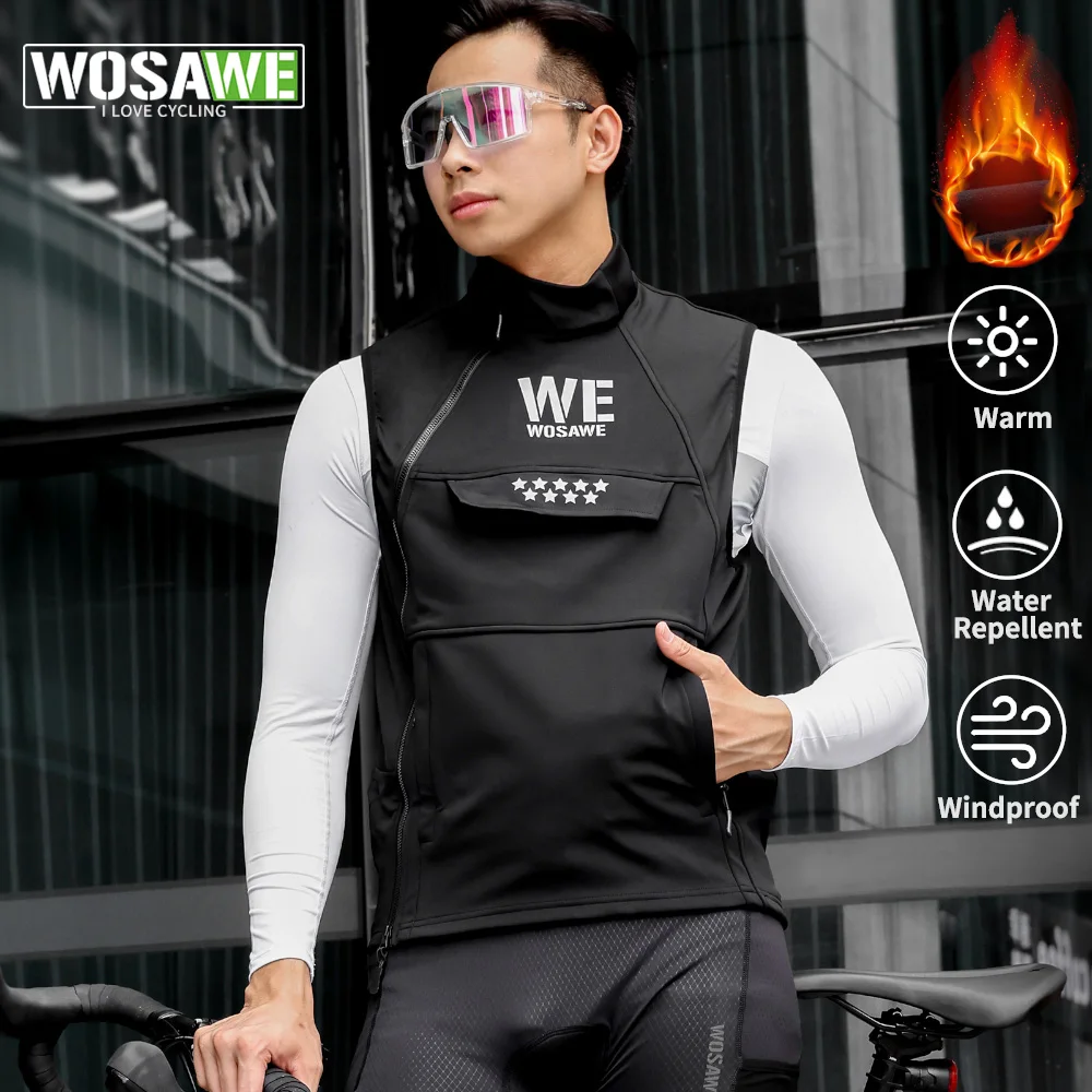 

WOSAWE Cycling Vest Thermal Winter Windproof Wind Gilet Water Repellent 2 Way Zipper MTB Road Cycling Jersey 4 Pockets Men Women