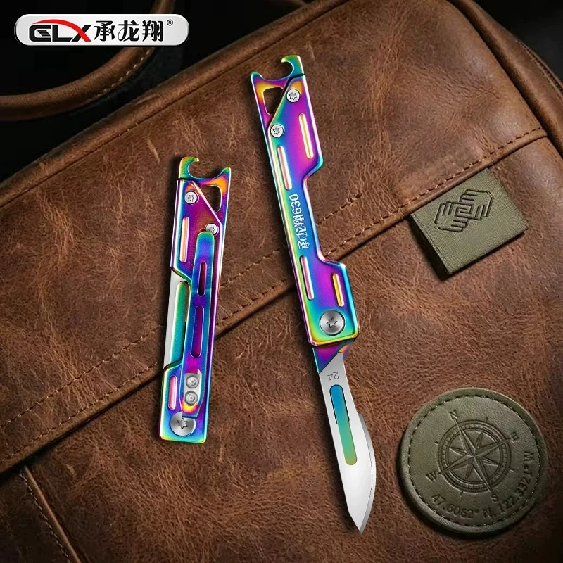 Mini Stainless Steel Scalpel With Belt Clip Multifunctional Bottle Opener Folding Knife EDC Outdoor Knife Replaceable Blade
