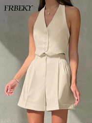 Elegant Sets for Women 2 Pieces Summer New in Matching Sets Commuter Style Sleeveless V-neck Hanging Neck Shorts Two-piece