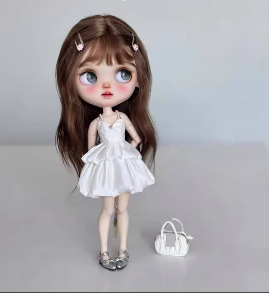 2025 2pcs classic style white Blythe Landoudou one-piece dress+hair band (Fit for azone,Pullip,Ob22,24,26, Licca)