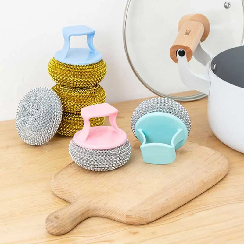 Cleaning Ball Brush Detachable Stainless Steel Cleaning Brush Pot, Dish & Dish Brush Kitchen Cleaning Tools Random Colour view 5