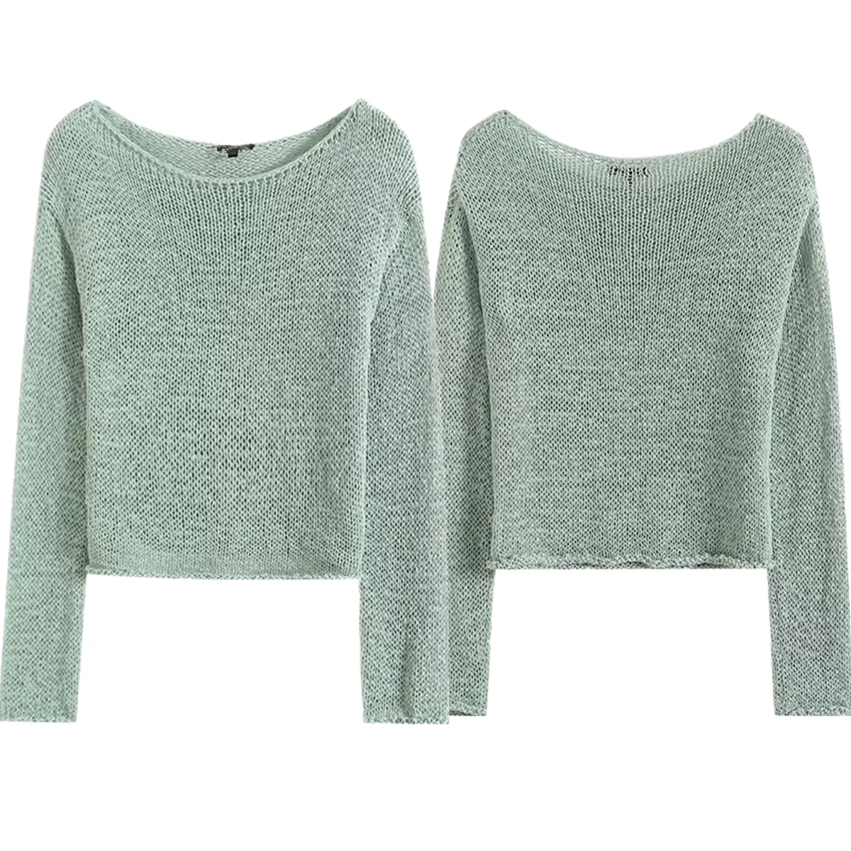 

Withered 2024 Minimalist Style Boat Neck Sweater Women Mint Green Fresh Pullover Tops Autumn Winter Casual Knitwear