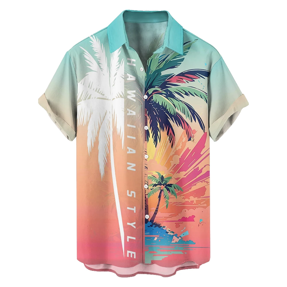 

Original summer color coconut leisure travel large size short sleeve shirt Hawaiian style digital print loose trend shirt