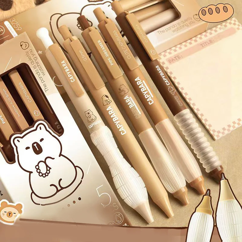 

5PCS Gradient Color Press Pen Neutral Pen Full Carbon Set Creative Stationery Student Brushing Pen Signature Pen Black Pen