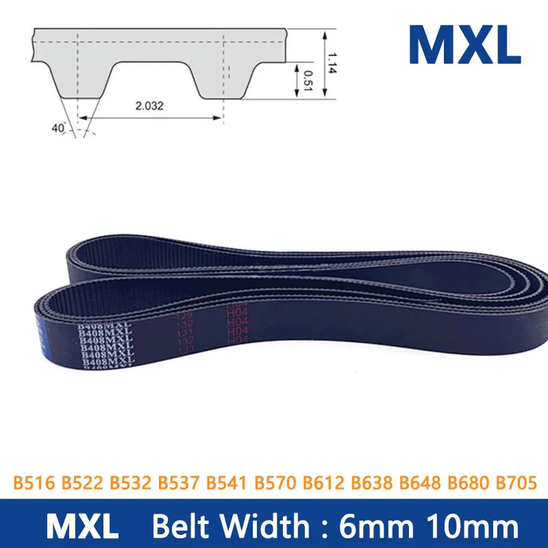 

1pc MXL Timing Belt Width 6/10mm Rubber Closed Synchronous Drive Belt B516 B522 B532 B537 B541 B570 B612 B638 B648 B680 B705MXL