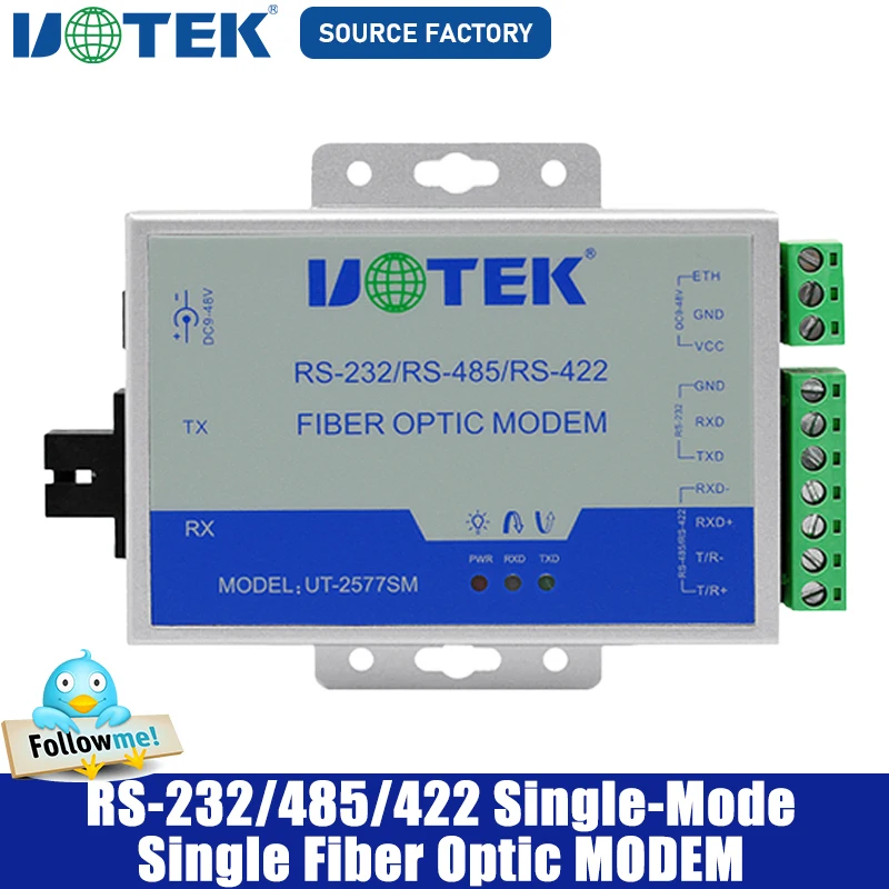 UOTEK 2pcs Fiber Transceiver RS232 RS485 RS422 20KM SC Port RS-232 RS-485 RS-422 to Fibre-optical Converter UT-2577SM+UT-2578SM