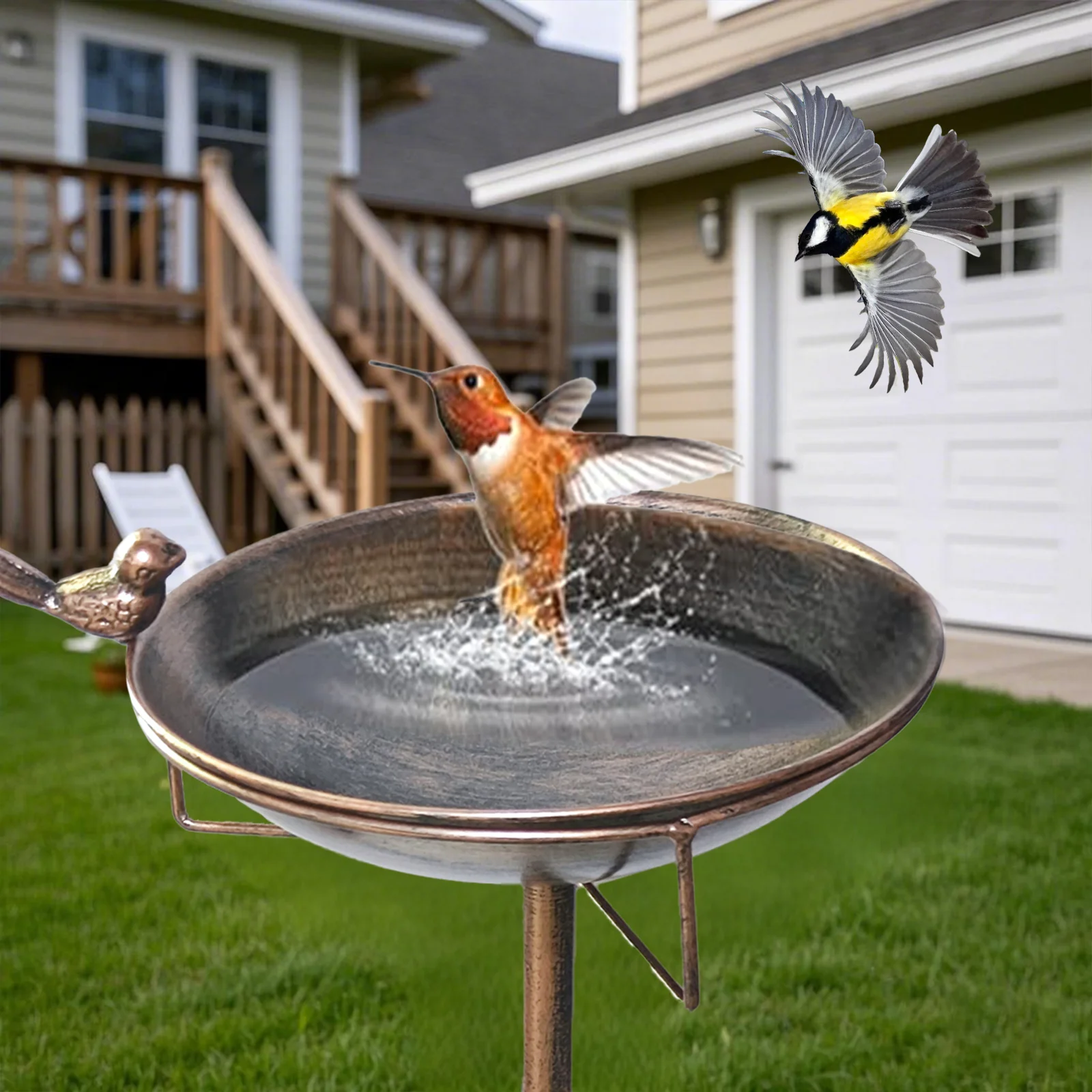 Metal Bird Bath for Outdoor, Vintage Birdbaths & Birdfeeder, Iron Bowl with Stake Birdbaths Garden Yard Lawn Decor