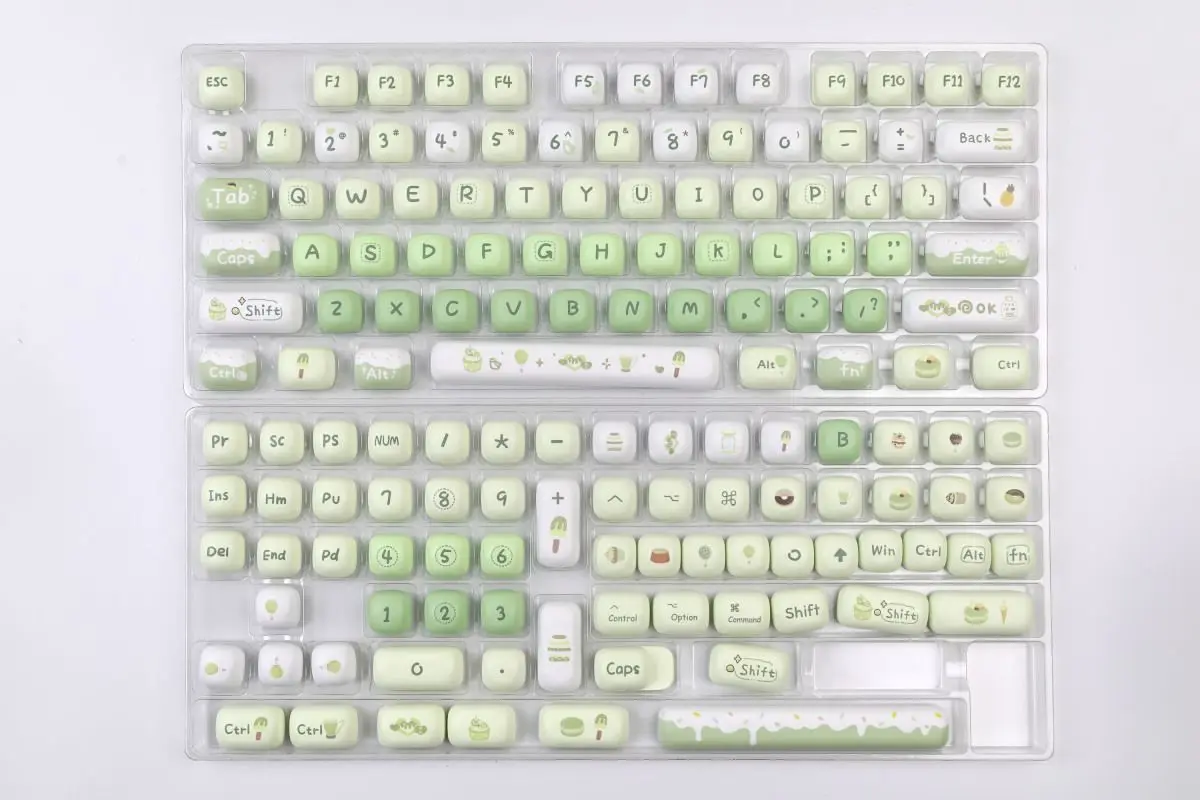 140 キーかわいいキーキャップ MOG 夏テーマキーキャップ PBT 女の子のためのかわいいグリーンキーキャップダイサブメカニカルキーボード 6.25U 分割スペース
