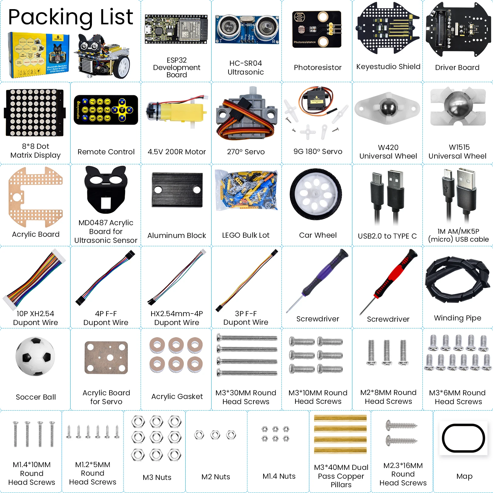 Keyestudio 3 in 1 ESP32 Robot Car Kit for Arduino ESP32 Robot Support Python&Scratch Programming Compatible With LEGO Blocks