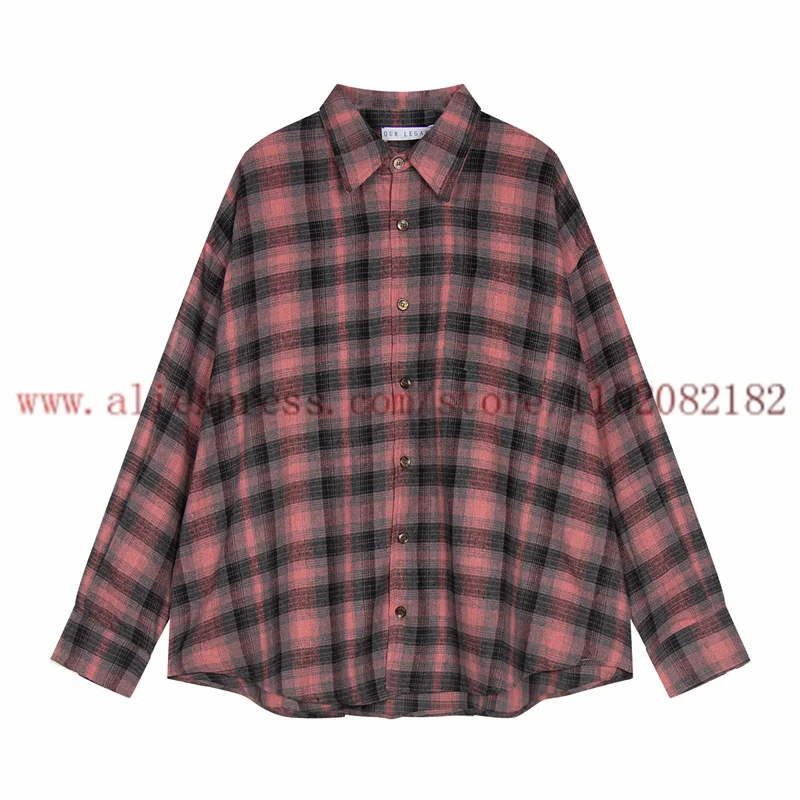 

OUR LEGACY Rose Pink Plaid Lazy Style Shirt High Quality Casual Loose Versatile Long Sleeved Shirt For Men Women