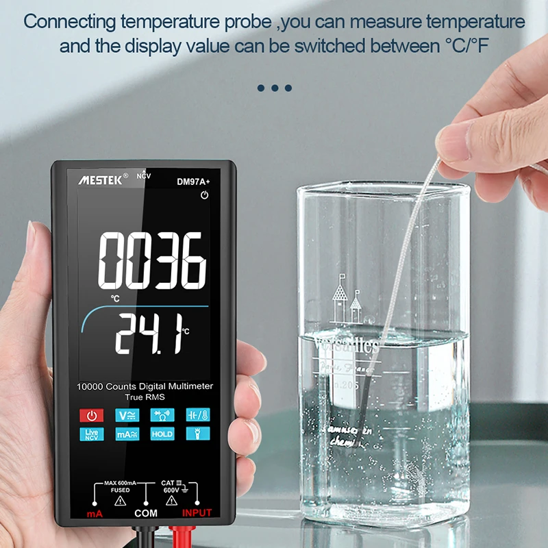 Mestek Professional Digital Multimeter Smart Auto Range AC DC Voltage Current Ohm Hz 9999 Counts Large Screen True RMS Temp Test