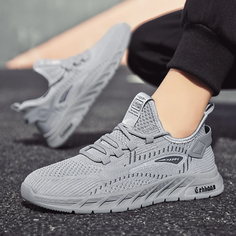 

Summer Men's Fleece Mesh Breathable Lace-up Lightweight Solid Color Simple Design Outdoor Large-sized Casual Sports Shoes