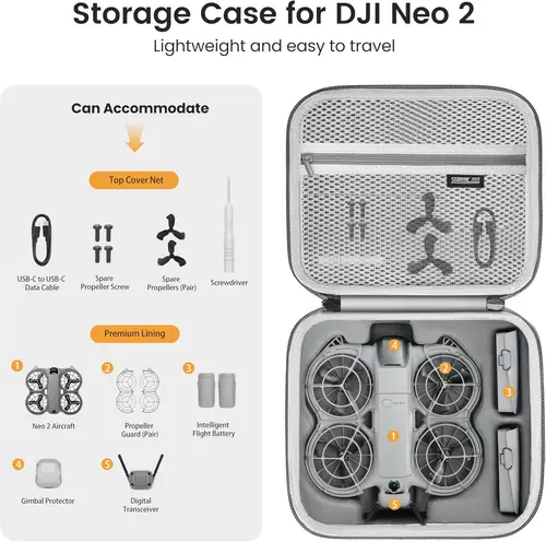 Imagen 2 del producto STARTRC Neo 2 Bolso de hombro portátil de PU para DJI Neo 2 Drone y accesorios de batería Estuche de transporte a prueba de golpes