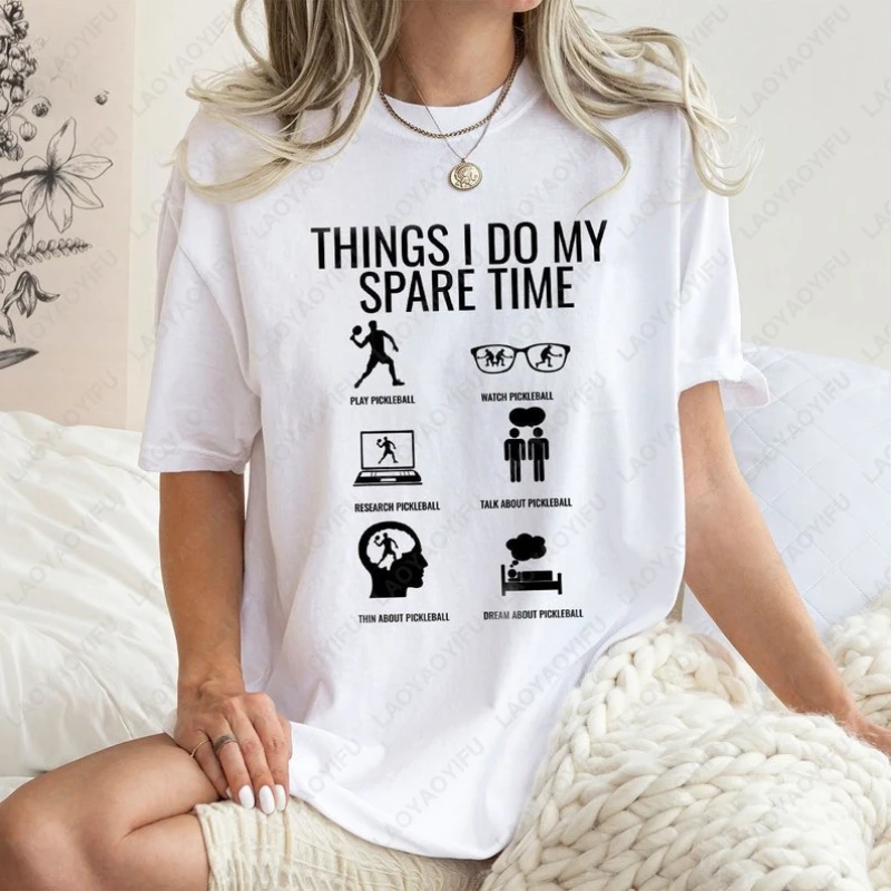 Camiseta de jugador de Pickleball, regalos divertidos de Pickleball, Camiseta de algodón para Mujer, camisetas gráficas de cosas IDO MY SPARE TIME, Ropa informal para Mujer