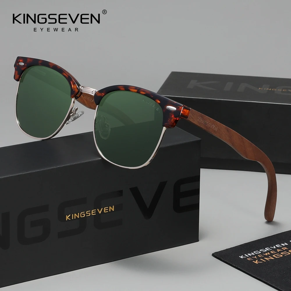 KINGSEVEN Fashion Black Walnut Wooden Sunglasses Women Men Polarized Vintage UV400 Travel Eyewear W5516