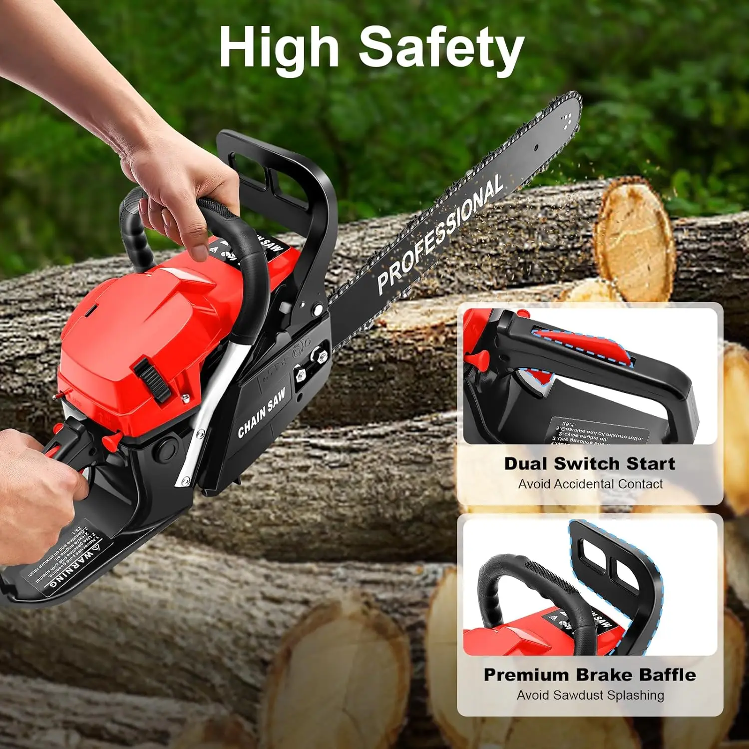 2-takt 62cc gas-aangedreven kettingzaag 20 inch draagbare draadloze arbeidsbesparende efficiënte tool voor boerderijtuin, ranch en hout