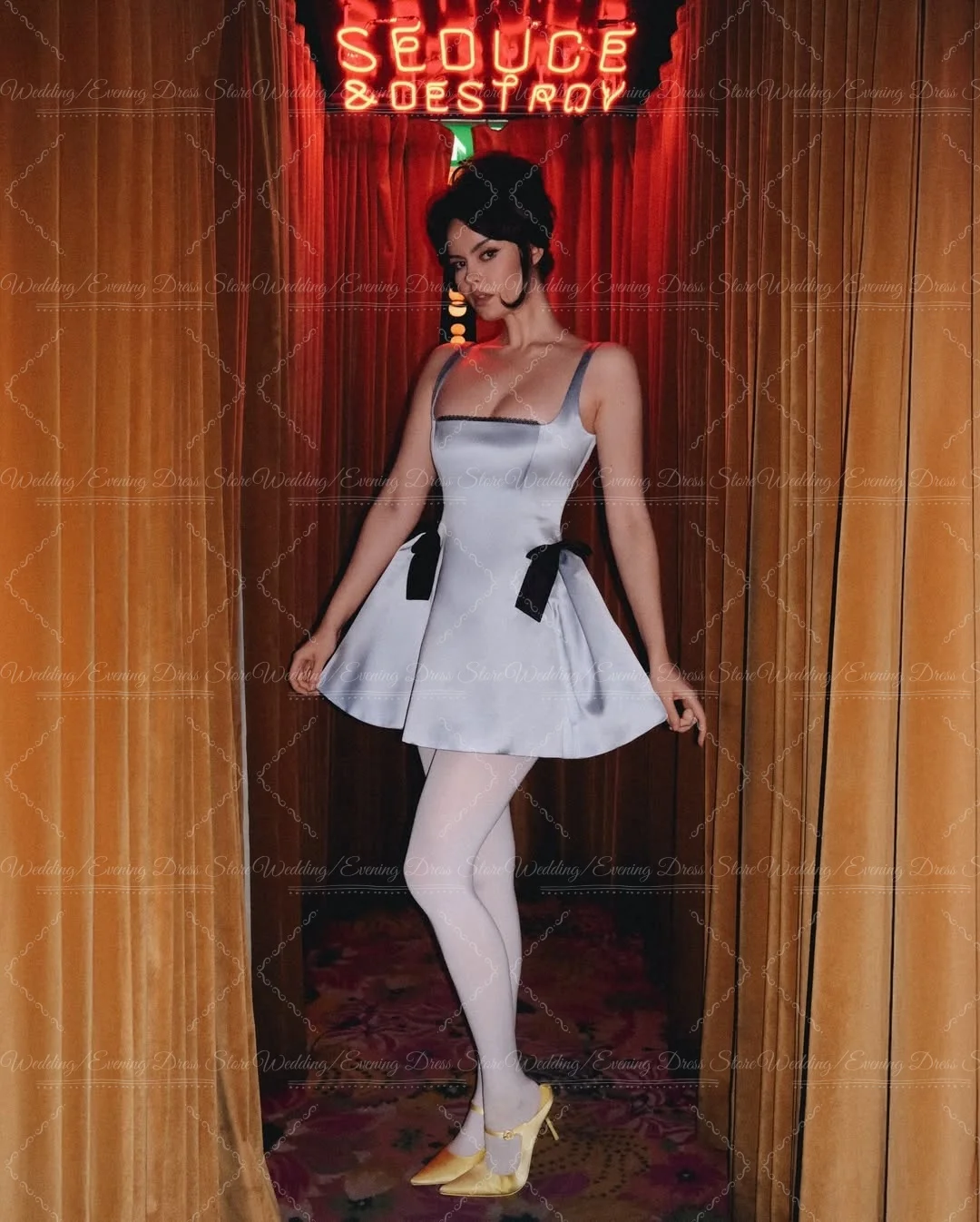 란모 섹시 미니 새틴 프롬 드레스 스파게티 스트랩 생일 파티 가운 2026 보우 숏 A라인 베스티도스 코르토스 데 피에스타 맞춤 제작