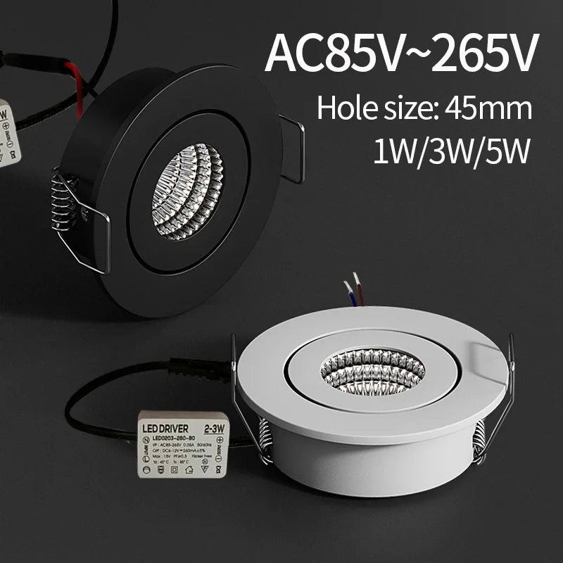 【45mm hole】recessed mini Spotlight 1w 3w 5wLED ceiling light 110 volt 220V indoor embedded small downlight with driver set