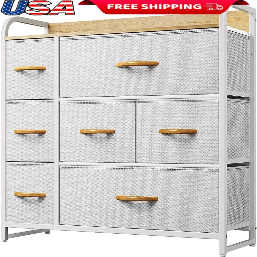 

Versatile 7-Drawer Storage Dresser with Sturdy Metal Frame Removable Fabric Drawers Bedroom Hallway Nursery Organization