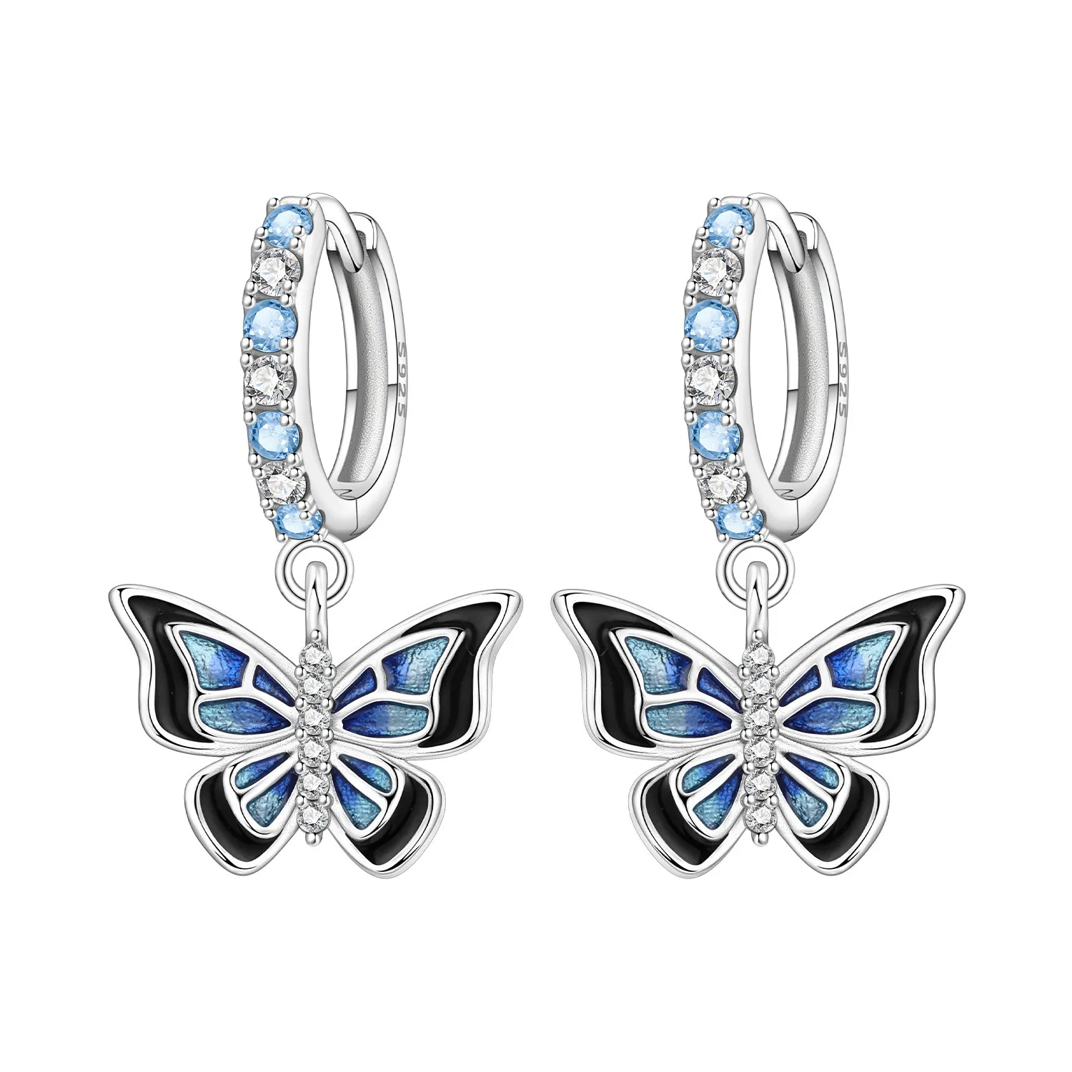 CYCUFF S925 Sterling Silber Blaue und schwarze Schmetterlings-Ohrringe für Damen, Charm-Ohrringe, modisch, vielseitig, Party-Schmuck, Geschenke