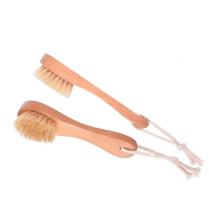 1pc Natural Face Brush Bristles Exfoliating Face Brushes Wooden Woman Man Skin Care Dry Body Brush Massager Scrubber Tools