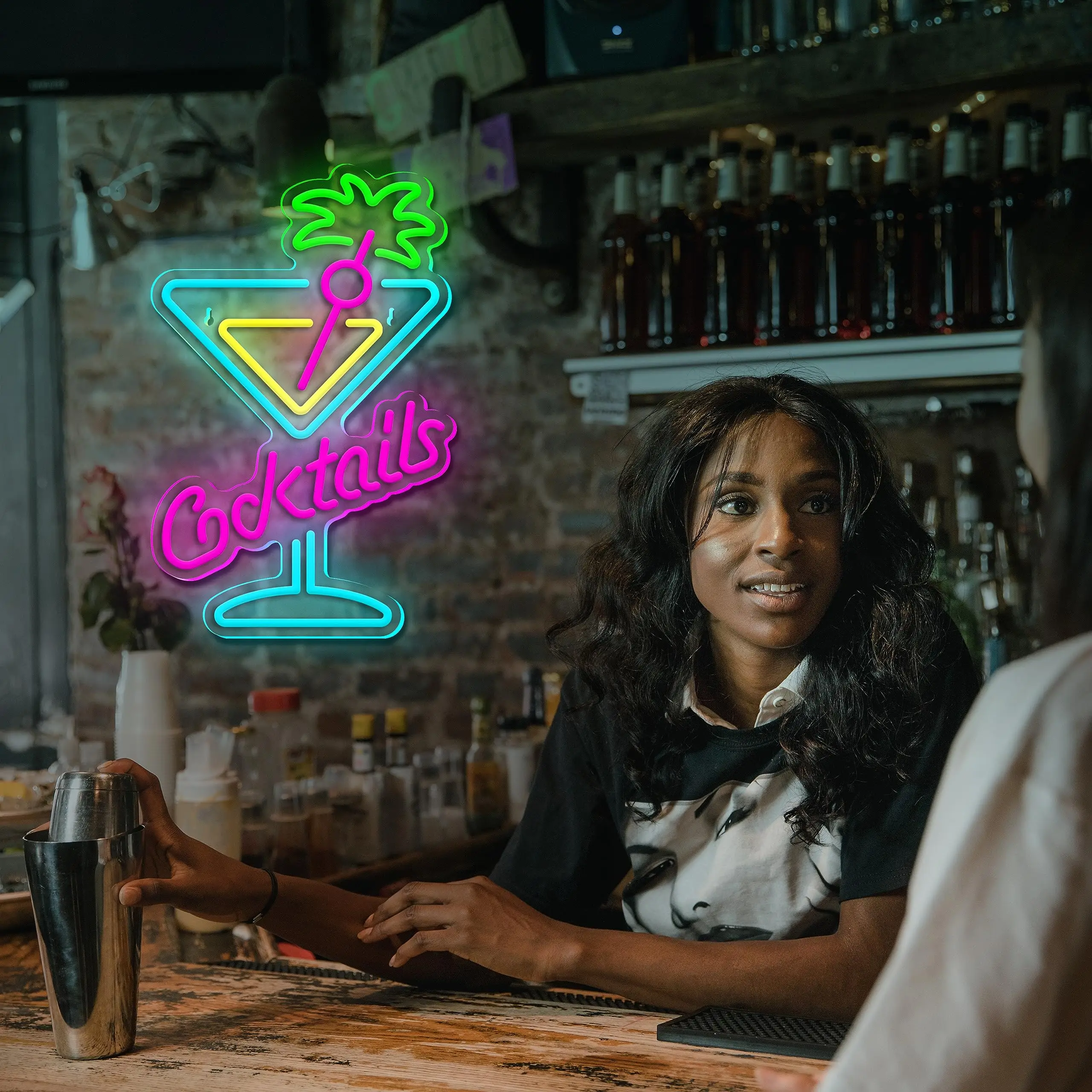 2025 Cocktails Neon Sign Cocktail Glass LED Neon Signs Art Wall Lights for Beer Bar Decor Dimmable LED Neon for Party