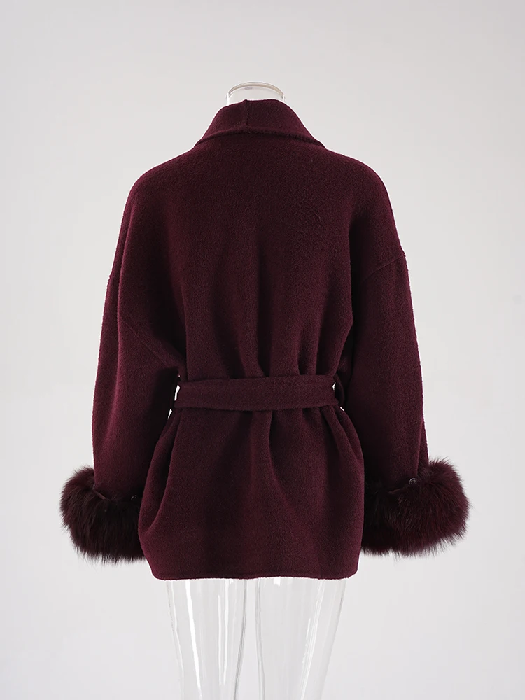 DEAT 2024 WinterFashion Women's Double-side Woolen Coat Lapel Loose Angola Red Sashes Fur Sleeves Short Coats New Tide CPG2347