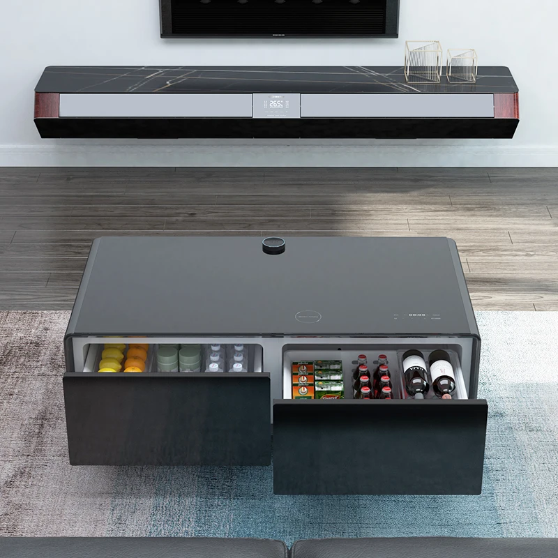Coffee Table with Fridge and Speakers Smart Coffee Table with Refrigerator Built in Speakers Wireless Charging