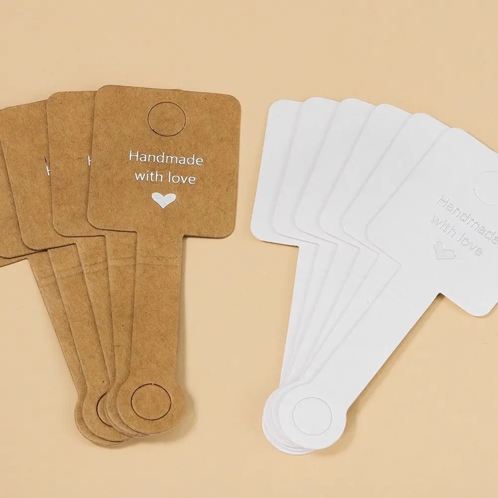 Self Adhesive Bracelet Necklace Packaging DIY Handmade Folding Card Jewelry Hanging Price Tag Kraft Paper Packing Label