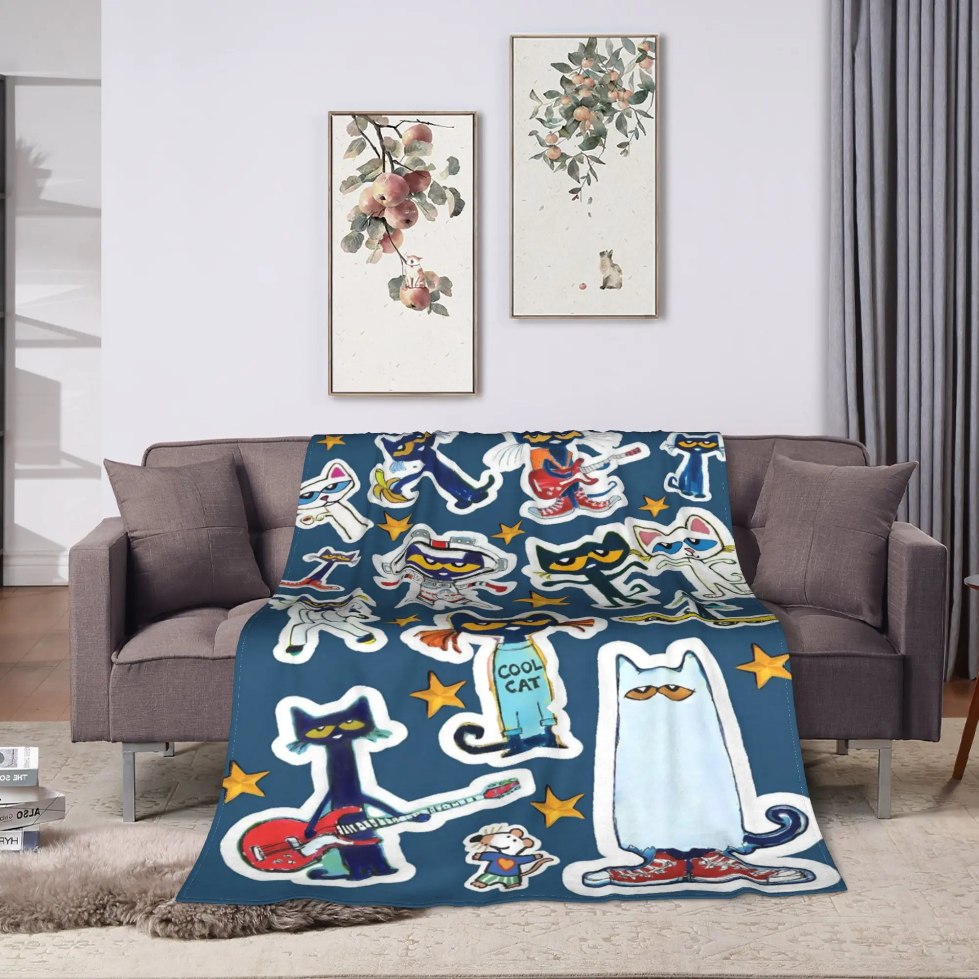 Pete The Cat I Love My White Shoes Cool Blankets Warm Soft Bedding Throws Winter Airplane Travel Couch Chair Sofa Bed Bedspread