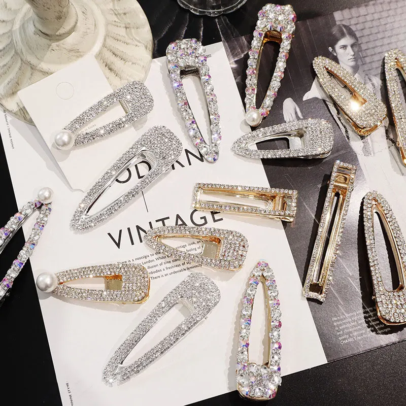 Summer Elegant Rhinestone Hair Clips for Girls BlingBling Metal Gold Color Hair Accessories for Women Pearl Barrettes Hairgrip